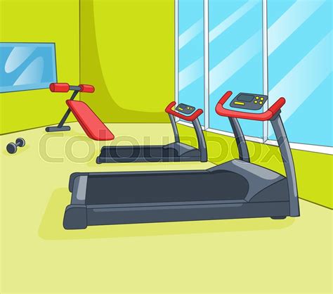 Hand drawn cartoon of gym room. Cartoon background of gym room. Cartoon ...