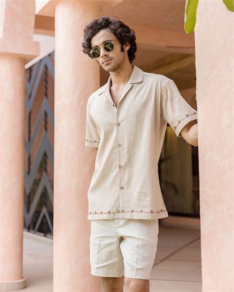 Shop Reed Brown Embroidered Cotton Shirt for Men Online in India at Aachho