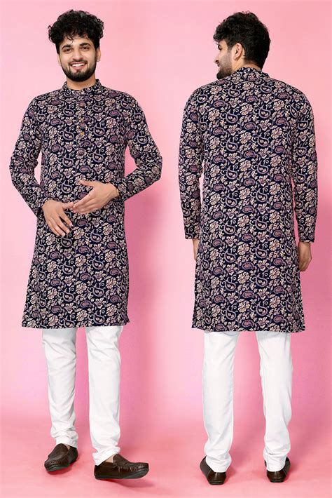 N.Blue Band Collar Crepe Straight Long Kurta – The Fab Factory