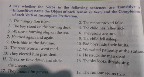 say whether the verbs in the following sentences are Transitive or ...