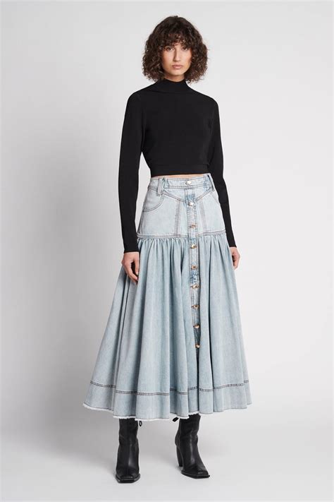 Skirts | Belmond Button Denim Tiered Midi Skirt Blue Wash - Aje Womens ...