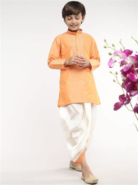 Boys Matching Kurta & Panchakacham Joy Set Orange VB4-Front view