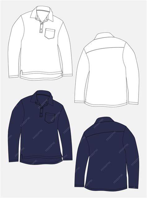 Premium Vector | Long sleeve Polo shirt technical drawing fashion flat ...