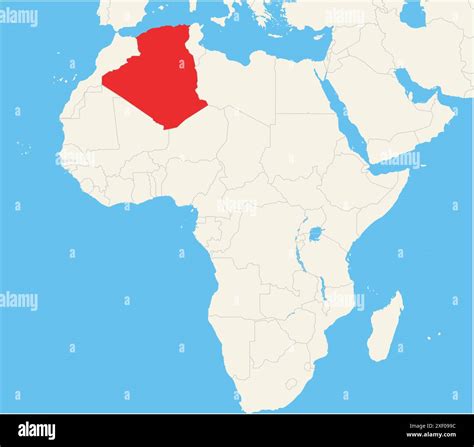 Locator map showing the location of the country Algeria in Africa. The country is highlighted ...