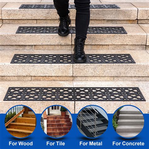 Spurtar Rubber Stair Treads 6 PCS, 35" x 10" Rubber Outdoor Stair ...