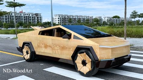 Man spent Rs 12 lakh to create Tesla cybertruck using woods, here is ...
