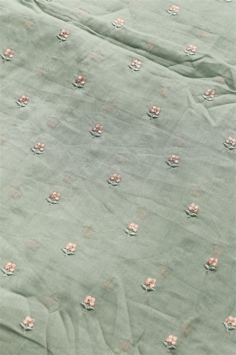 Small Floral Cotton Embroidery Fabrics - Pastel Olive Green