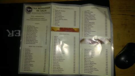 Menu at Yaa Mohideen Biryani, Chennai, Ya Moideen