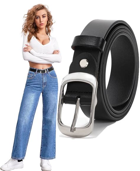 JASGOOD Women Leather Belt Black Waist Belts for Jeans Pants Dresses ...