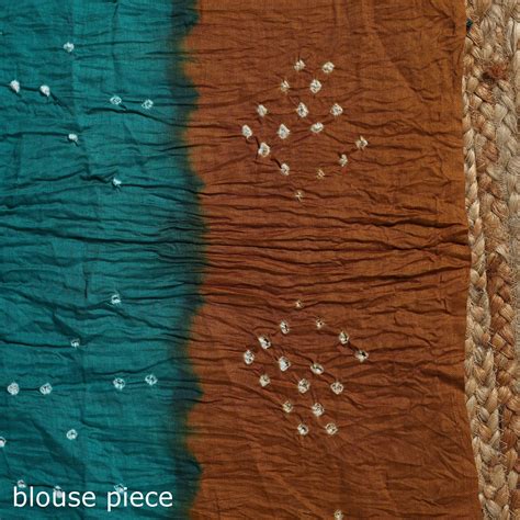 Brown Kutch Tie-Dye Cotton Bandhani Saree with Blouse Piece