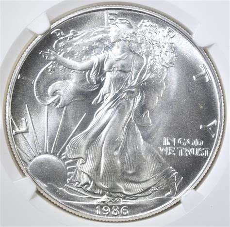 1986 AMERICAN SILVER EAGLE, NGC MS-69 1st YEAR