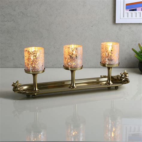 Decorative 3 Votives Metal & Glass Candle Holder (Pink & Gold ...