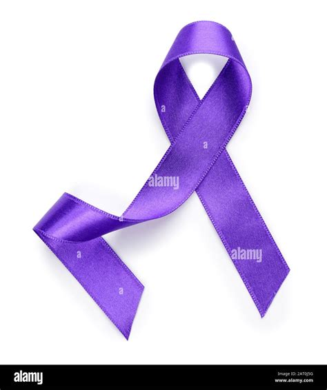 Purple ribbon as symbol of World Cancer Day on white background Stock ...