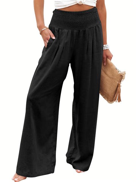 ANRABESS Women Linen Palazzo Pants Summer Boho Wide Leg High Waist ...