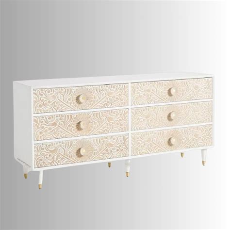 Tefea Wooden Carved Chest of Drawers (White) Model 1 | White Cabinet ...