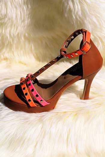 Buy Pink Studs Embellished Heels by Miraki Online at Aza Fashions.