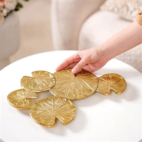 Golden Lotus Leaf Cluster Decorative Tray Online - Premium Decorative ...