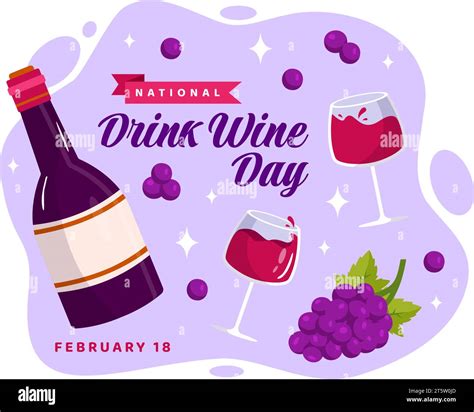 National Drink Wine Day Vector Illustration on February 18 with Glass ...