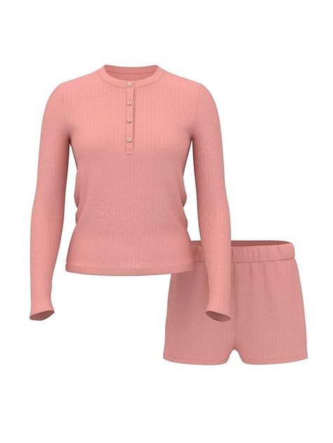 Buy SoSoft™ Modal Wide-Rib Long-Sleeve Henley & Shorts Set Online ...