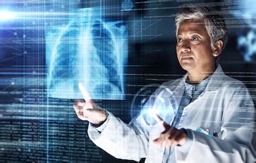 Doctor hospital or healthcare with lungs hologram in tuberculosis virus ...