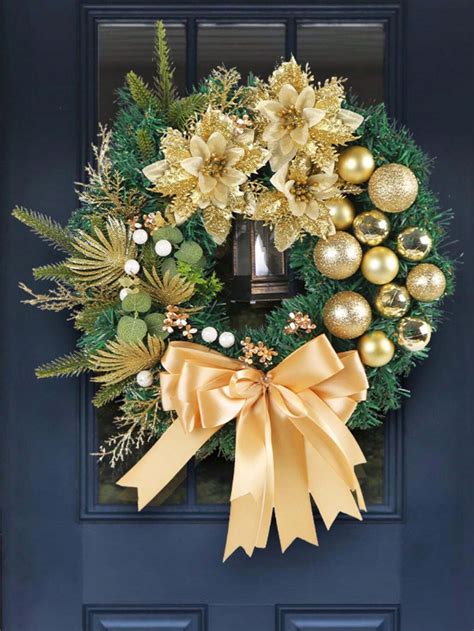 1pc Christmas Yellow Artificial Flower Wreath With Butterfly Decoration ...