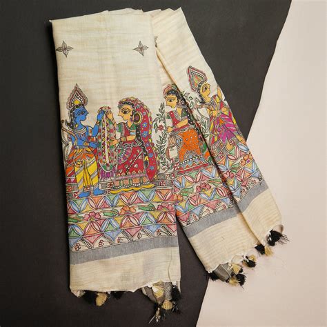 Madhubani Art Cotton Stole with Printed Wedding - Marriage & Patterns ...