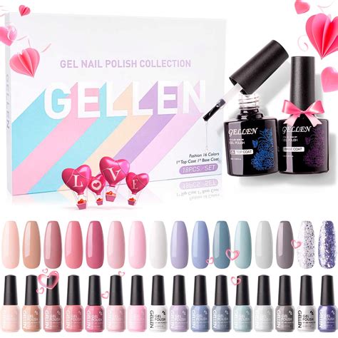 Gellen 16-Color Gel Nail Polish Kit with Top & Base Coat, Soft Pastels ...