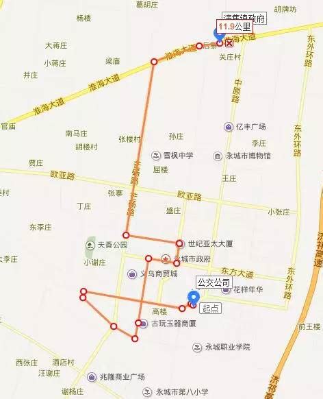 永城市1—16路最新公交路线(附导航图)