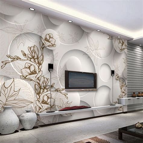 مخصص صور ورق حائط 3D ستيريو ماغنوليا دائرة جدارية خلفيات غرفة المعيشة ...