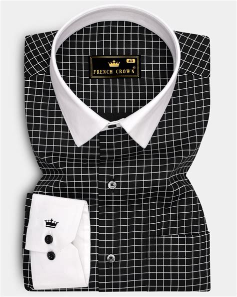 Ebon-Jade Black And Bright White Checks Plaid Formal Premium Cotton ...