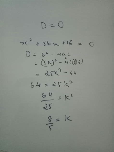 Find the value of k having real and equal roots x2 +5kx+16=0 - Brainly.in