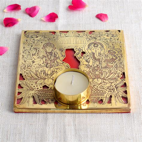 Laxmi Ganesh Tea Light Candle Holder with Tealight | Satvikstore.in ...