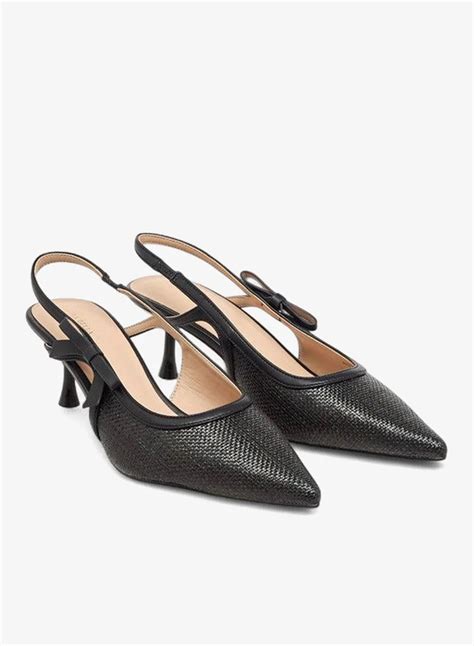 Flora Bella By Shoexpress BLACK Women's Textured Pointed-Toe Slingback ...