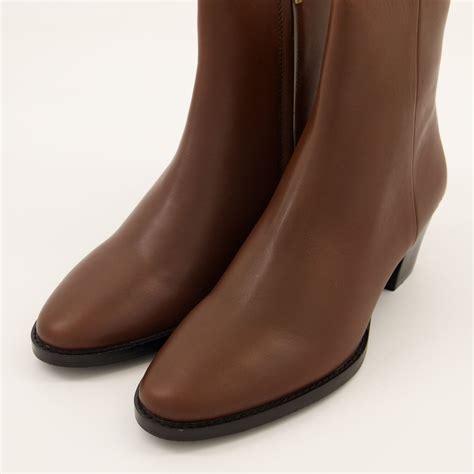 Brown Leather Rosette Row Heeled Ankle Boots - TK Maxx UK
