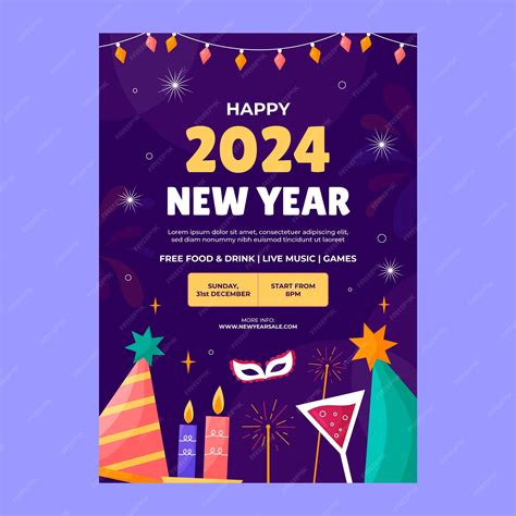 Vertical poster template for new year 2024 celebration | Free Vector