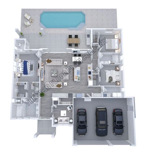 3 Bedroom 3D Floor Plans | Three Bedroom 3D Floor Plans