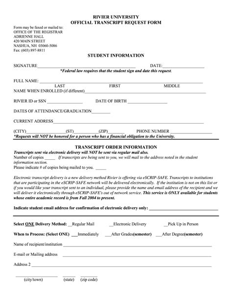 Rivier University Official Transcript Request Form - Fill Online ...