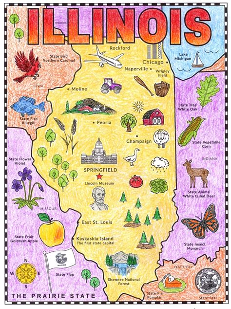 Printable Map of Illinois for Kids with Landmarks to Color · Art ...