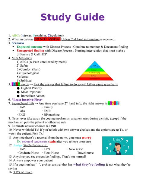 Notes to review for the boards for nursing - Study Guide ABCs ( A irway ...