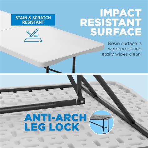 Sorfey Narrow Folding Table 8 Foot X 24-inch, White Plastic