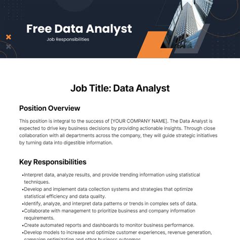 Free Data Analyst Job Responsibilities Template to Edit Online
