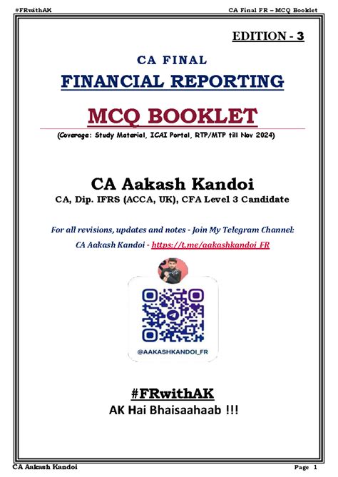 CA Final FR MCQ Booklet - Edition 3 (Coverage: Study Material, ICAI ...