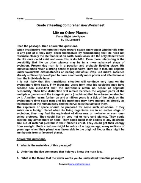 Seventh Grade Reading Worksheets | Vocabulary & Fluency Practice