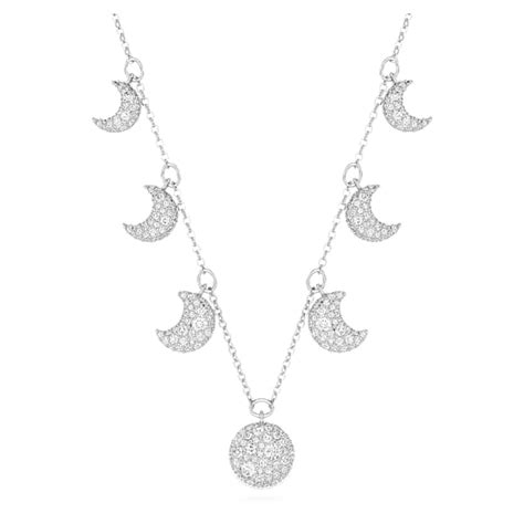 Luna choker, Moon, White, Rhodium plated | Swarovski