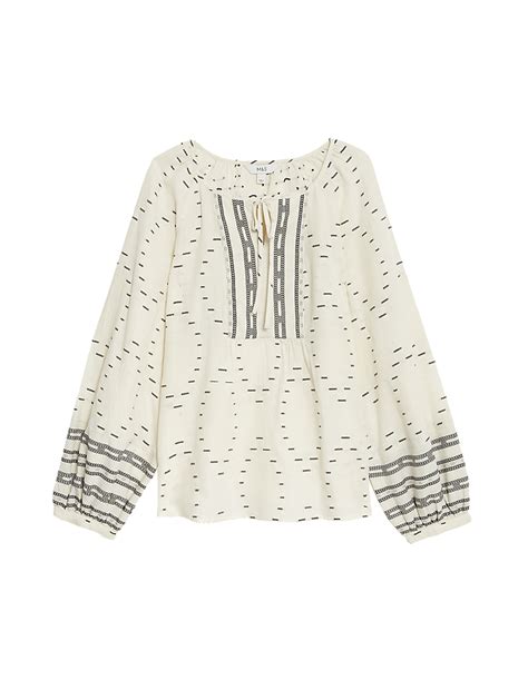 Buy Cotton Rich Embroidered Tie Neck Blouse at Marks & Spencer