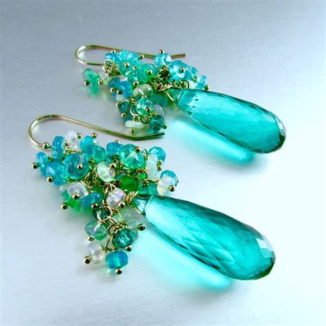 Glowing Green Quartz With Opal Dangles in Gold Filled - Etsy | Diy jewelry earrings, Wire ...