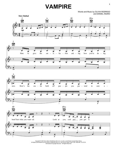 Olivia Rodrigo 'vampire' Sheet Music, Chords & Lyrics | Download ...