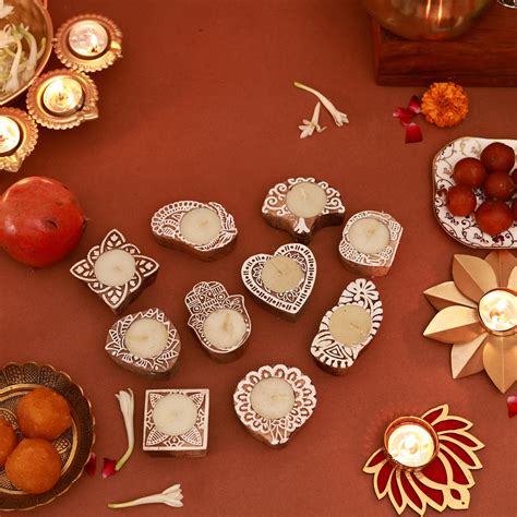 Handblock Wooden Candle Holders – Set of 10 – Craftribal