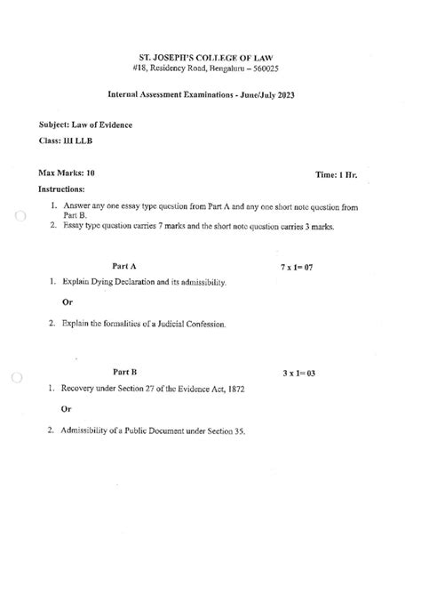 LLB Internal Assessment: Law of Evidence - June 2023 Exam Notes - Studocu