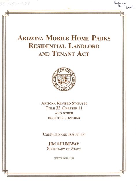 Arizona Mobile home parks residential landlord and tenant act 1989 ...